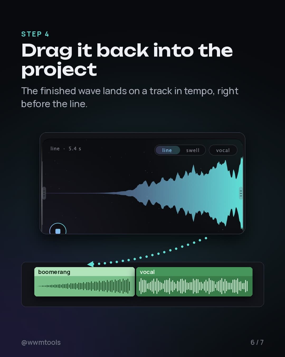 Step 4. Drag it back into the project. The finished wave lands on a track in tempo, right before the line.